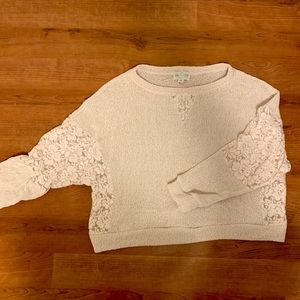 Cream sweater with lace sleeves